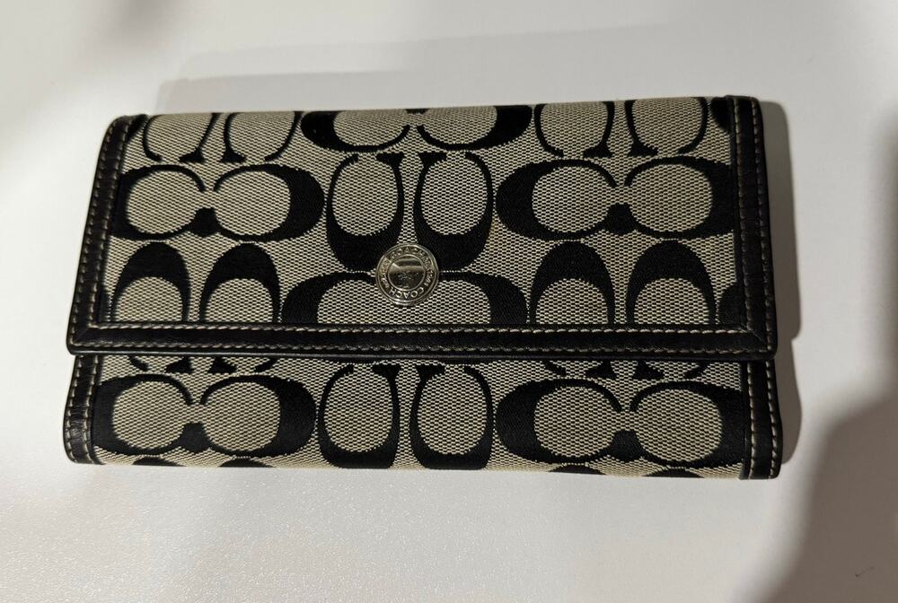 Coach Vintage Y2K Coach Jacquard Signature Print Black Grey Bifold Wallet Canvas
